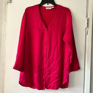 Victoria's Secret Hot Pink Silk Long Sleeve Sleep Shirt Gown Button Down XS S